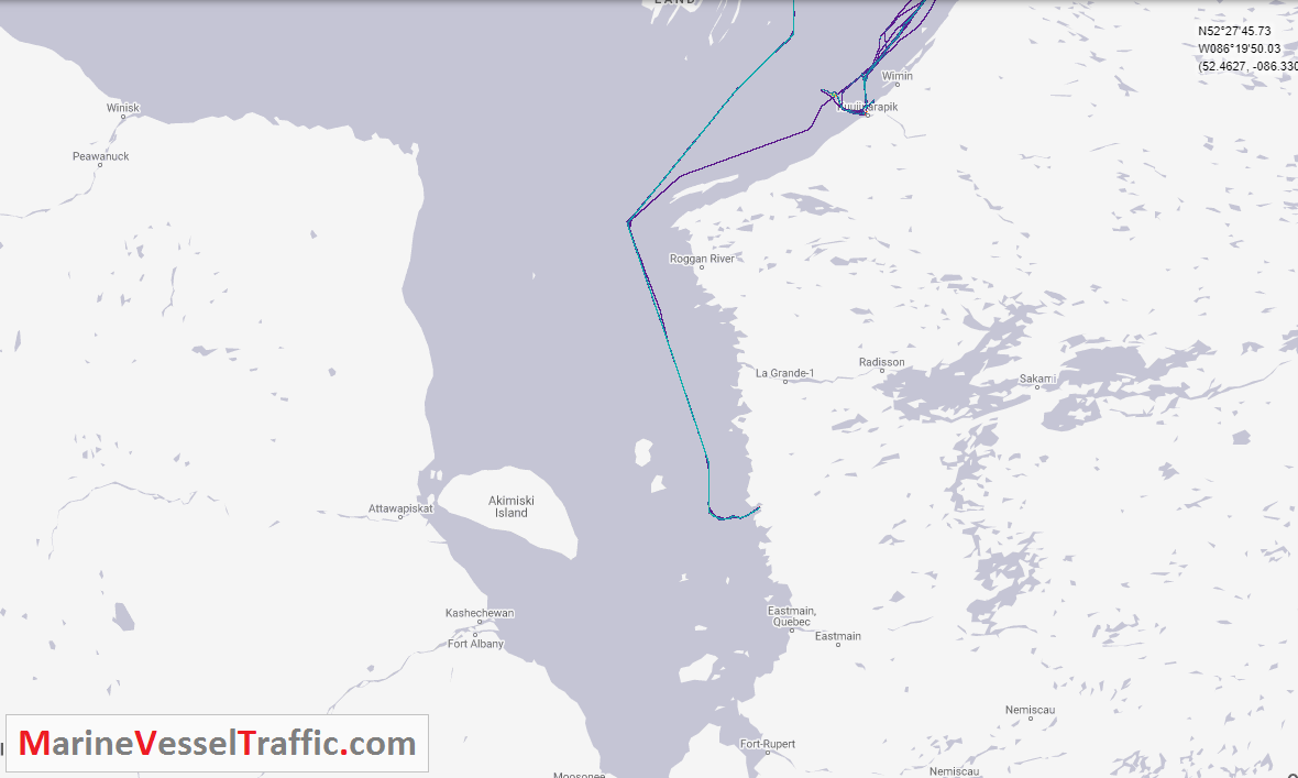 Live Marine Traffic, Density Map and Current Position of ships in JAMES BAY